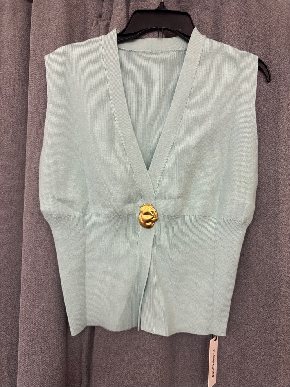 Commence Light Mint Sleeveless Knit Top with Gold Accent